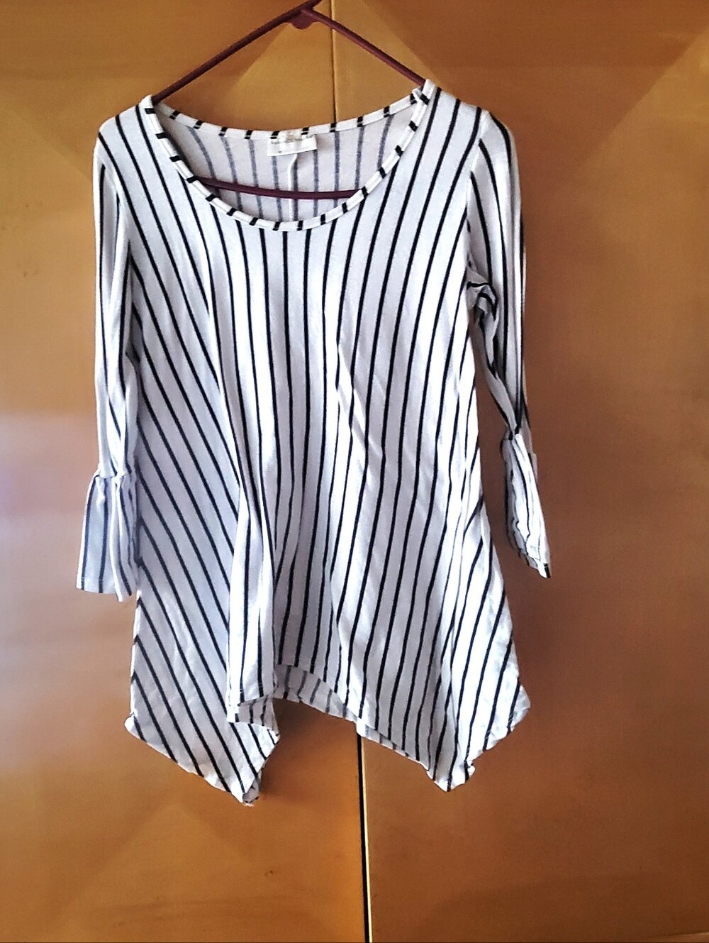 Brooks White Tunic with Black Vertical Stripes